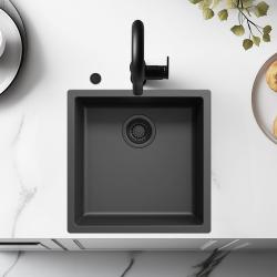 Ausmann Fibre black sink 40x40cm undermount, topmount and flushmount with automatic black plug 1208971851