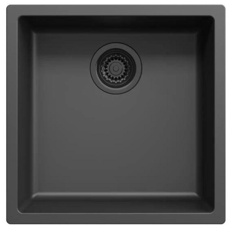 Ausmann Faser schwarzes Spülbecken 40x40cm Unterbau, Aufbau und flacher Einbau mit automatischem schwarzem Stecker 1208971851
