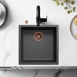 Ausmann Faser schwarzes Spülbecken 40x40cm Unterbau, Aufbau und flächenbündiger Einbau mit automatischem Kupferstöpsel 1208971852