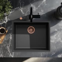 Ausmann Fibre black sink 50x40cm undermount, topmount and flushmount with automatic copper plug 1208971858