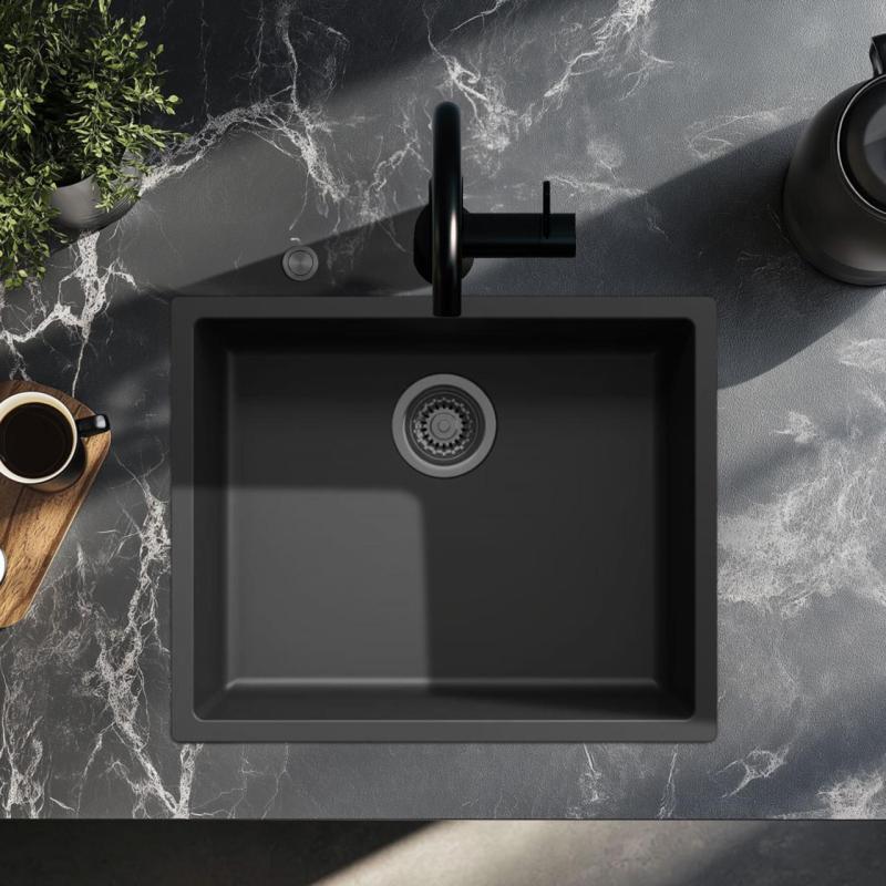 Ausmann Faser schwarzes Spülbecken 50x40cm Unterbau, Aufbau und Flachbau mit automatischem Gun-Metal-Plug 1208971860