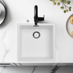 Ausmann Fibre weißes Spülbecken 40x40cm Unterbau, Aufbau und flächenbündiger Einbau mit automatischem Edelstahlstopfen 1208971891