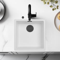 Ausmann Faser weißes Spülbecken 40x40cm Unterbau, Aufbau und flächenbündiger Einbau mit automatischem schwarzem Stecker 1208971892