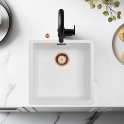 Ausmann Fibre weiße Spüle 40x40cm Unterbau, Aufbau und flächenbündiger Einbau mit automatischem Kupferstöpsel 1208971893