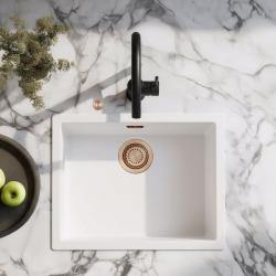 Ausmann Fibre weißes Spülbecken 50x40cm Unterbau, Aufbau und flächenbündig mit automatischem Kupferstöpsel 1208971900