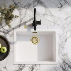 Ausmann Fibre weißes Spülbecken 50x40cm Unterbau, Aufbau und flächenbündige Montage mit automatischem goldenen Stecker 1208971901