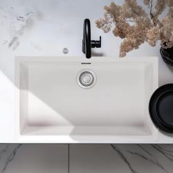 Ausmann Faser weiß großes Spülbecken 70x40cm Unterbau, Aufbau und flächenbündiger Einbau mit automatischem Edelstahl-Stöpsel 1208971904