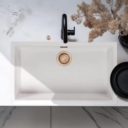 Ausmann Faser weiß großes Spülbecken 70x40cm Unterbau, Aufbau und flacher Einbau mit automatischem Kupferstöpsel 1208971906