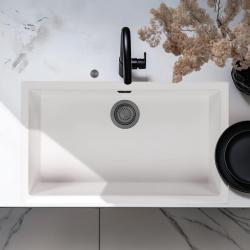 Ausmann Fibre Weiß große Spüle 70x40cm Unterbau, Aufbau und flächenbündiger Einbau mit automatischem Gun Metal Stopfen 1208971908