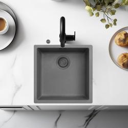 Ausmann Faserbeton graues Spülbecken 40x40cm Unterbau, Aufbau und flacher Einbau mit automatischem Gun-Metal-Stecker 1208971914