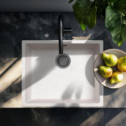 Ausmann Fibre Sand weißes Spülbecken 50x40cm Unterbau, Aufbau und flächenbündiger Einbau mit automatischem Gun Metal Plug 1208971934