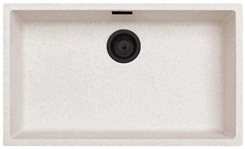 Ausmann Fibre Sand weiß großes Spülbecken 70x40cm Unterbau, Aufbau und Flachbau mit automatischem schwarzem Stecker 1208971936