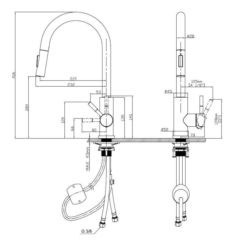 Pure.Sink Elite Steel Stream-S Küchenarmatur PVD Kupfer mit ausziehbarem Auslauf PS8045-62