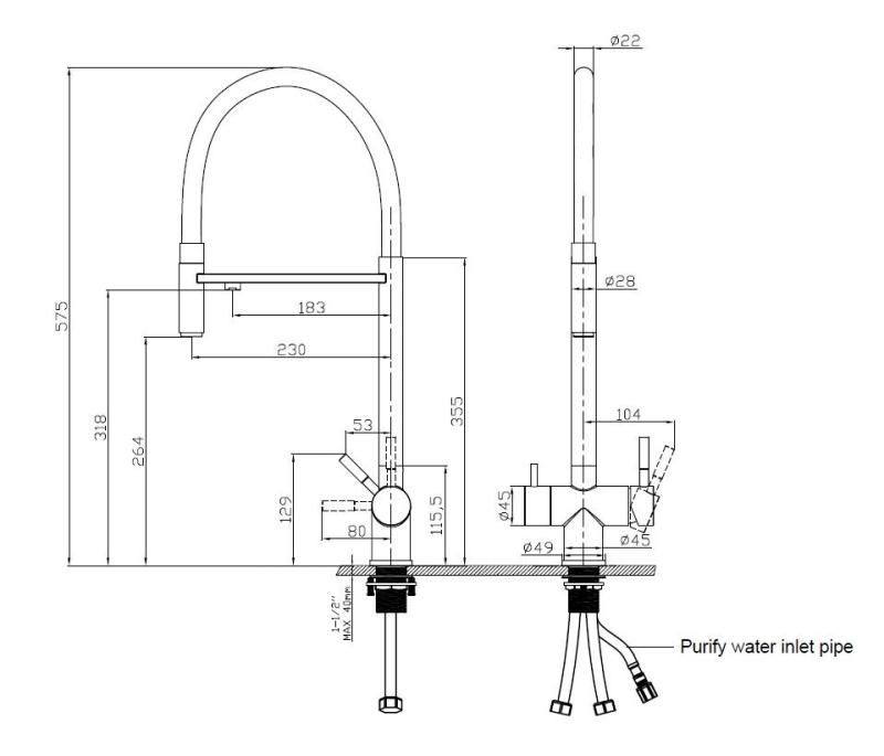 Pure.Sink Elite Steel Flex 3-Wege Edelstahl Küchenarmatur mit flexiblem Auslauf und gefiltertem Wasser PS8110-02