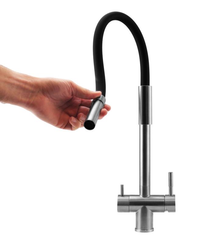 Pure.Sink Elite Steel Flex 3-Wege Edelstahl Küchenarmatur mit flexiblem Auslauf und gefiltertem Wasser PS8110-02