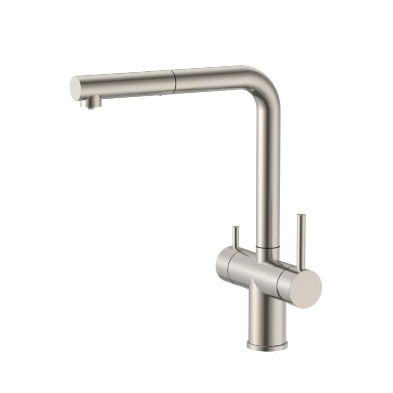 Pure.Sink Elite Steel Clear-S Edelstahl 3-Wege-Küchenarmatur mit Ausziehbarer Auslauf und Gefiltertem Wasser PS8120-02