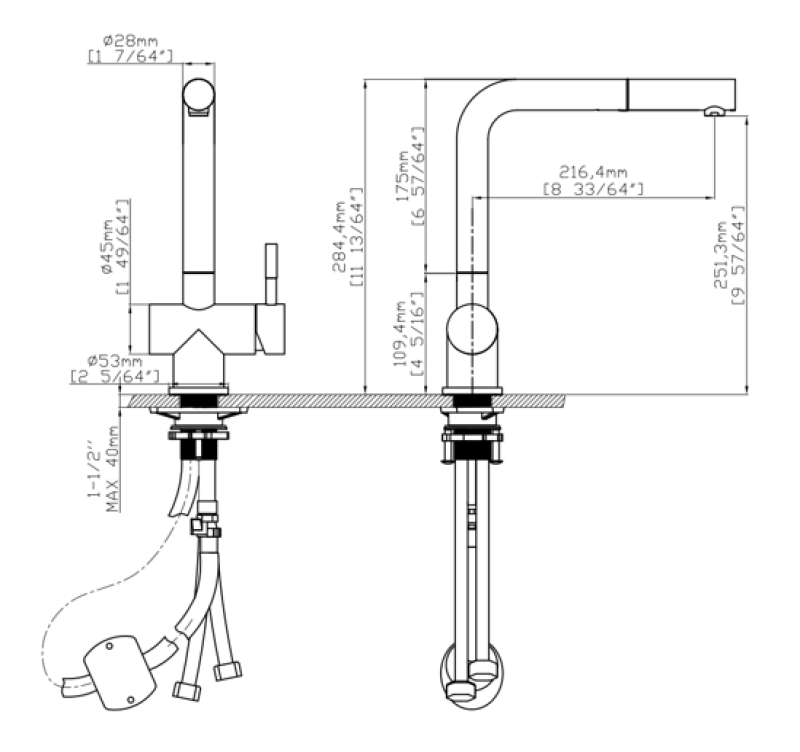 Pure.Sink Elite Steel Pulse-S Küchenarmatur Edelstahl mit ausziehbarem Auslauf und Sprühfunktion PS8500-02