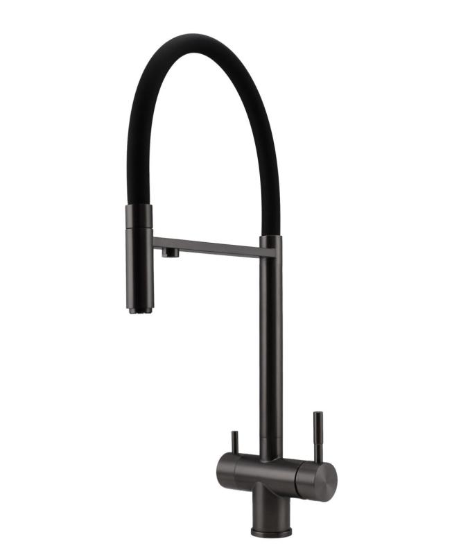 Pure.Sink Elite Steel Flex 3-Wege PVD Gun Metal Küchenarmatur mit flexiblem Auslauf und gefiltertem Wasser PS8110-61