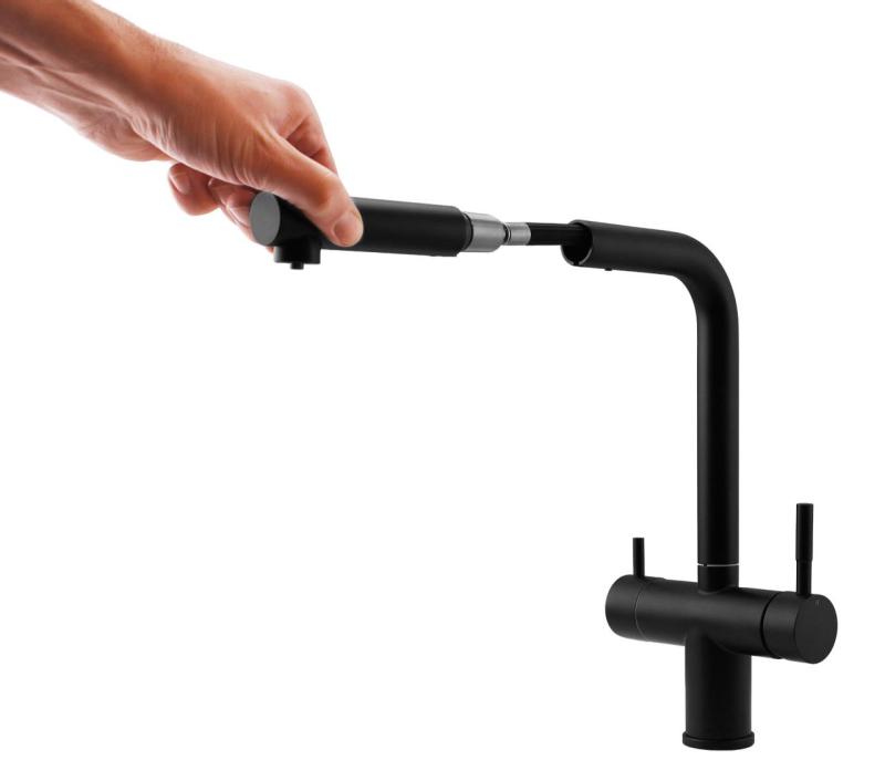 Pure.Sink Elite Steel Clear-S Mattschwarz 3-Wege-Küchenarmatur mit ausziehbarem Auslauf und gefiltertem Wasser PS8120-10
