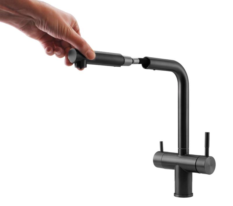 Pure.Sink Elite Steel Clear-S PVD Gun Metal 3-Wege Küchenarmatur mit Ausziehbarem Auslauf und Gefiltertem Wasser PS8120-61