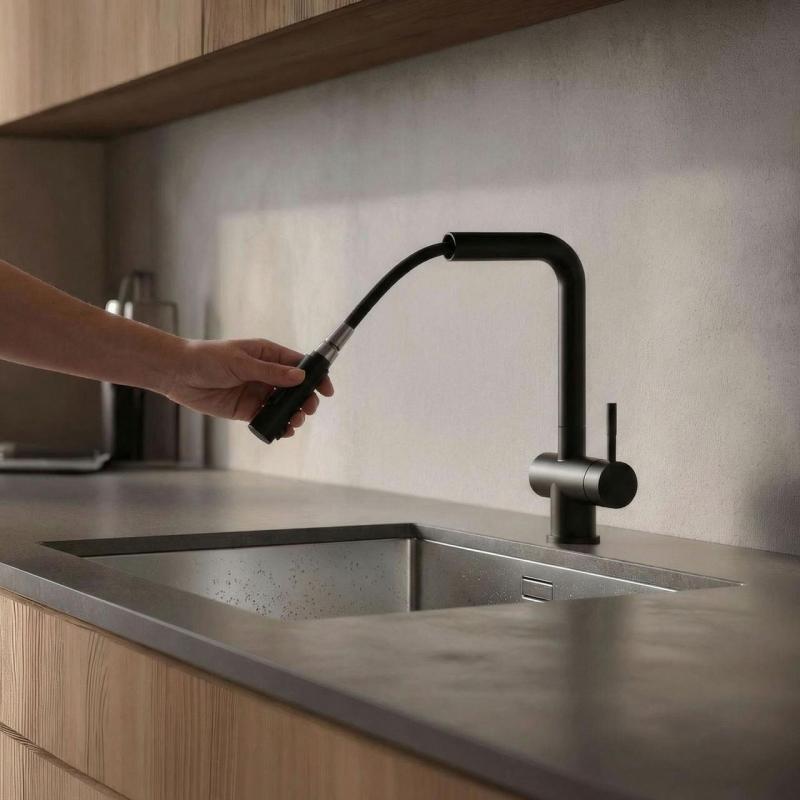 Pure.Sink Elite Steel Pulse-S Küchenarmatur Matt Schwarz mit ausziehbarem Auslauf und Sprühfunktion PS8500-10