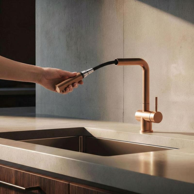 Pure.Sink Elite Steel Pulse-S Küchenarmatur PVD Kupfer mit ausziehbarem Auslauf und Sprühfunktion PS8500-62