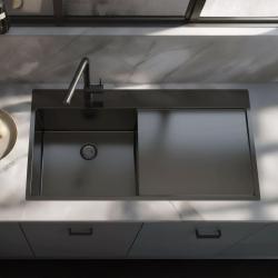 Pure.Sink Exclusivo Gun Metal Spülbecken mit Abtropffläche 100 x 52 cm Wasserhahn links PEX47100LT-61
