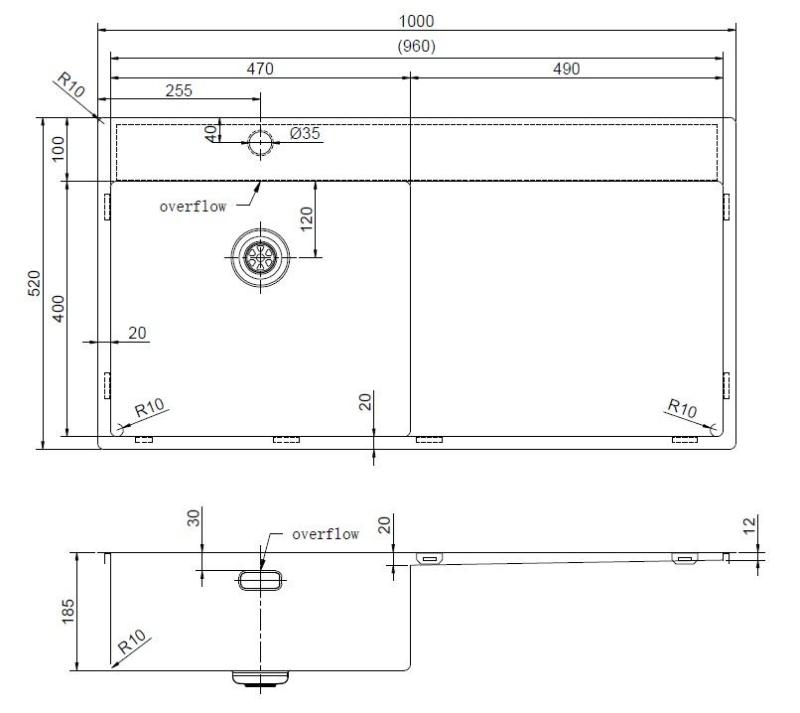 Pure.Sink Exclusivo Kupferne Spüle mit Abtropffläche 100 x 52 cm Wasserhahn links PEX47100LT-62