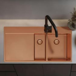 Pure.Sink Exclusivo Kupfer 1,5  Spülbecken mit Abtropffläche 100 x 52 cm Wasserhahn rechts PEX3418100RT-62