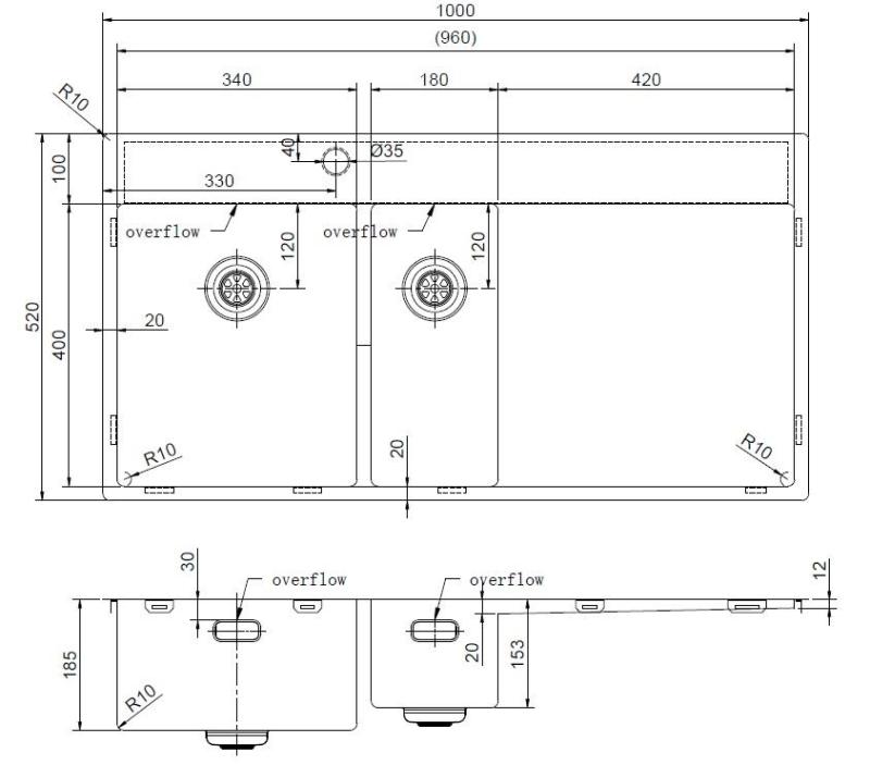 Pure.Sink Exclusivo Gun Metal 1,5  Spülbecken mit Abtropffläche 100 x 52 cm Wasserhahn links PEX3418100LT-61