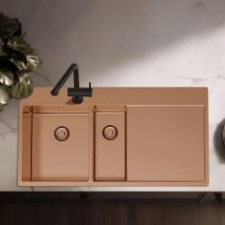 Pure.Sink Exclusivo Kupfer 1,5  Spülbecken mit Abtropffläche 100 x 52 cm Wasserhahn links PEX3418100LT-62