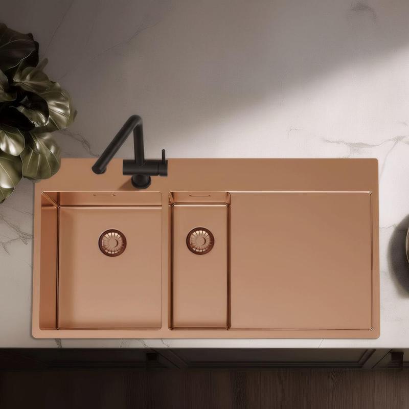 Pure.Sink Exclusivo Kupfer 1,5  Spülbecken mit Abtropffläche 100 x 52 cm Wasserhahn links PEX3418100LT-62