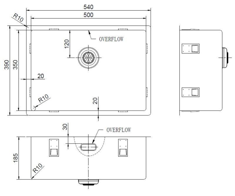 Pure.Sink Exclusivo Spezielle 35 cm lange Gun Metal-Spüle 50 x 35 cm, 10 mm Radius PEX5035-61