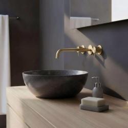 Waterevolution Flow 3-Loch-Einbau-Waschtischarmatur PVD Weißgold mit Auslauf 25 cm T1163FWGE-25