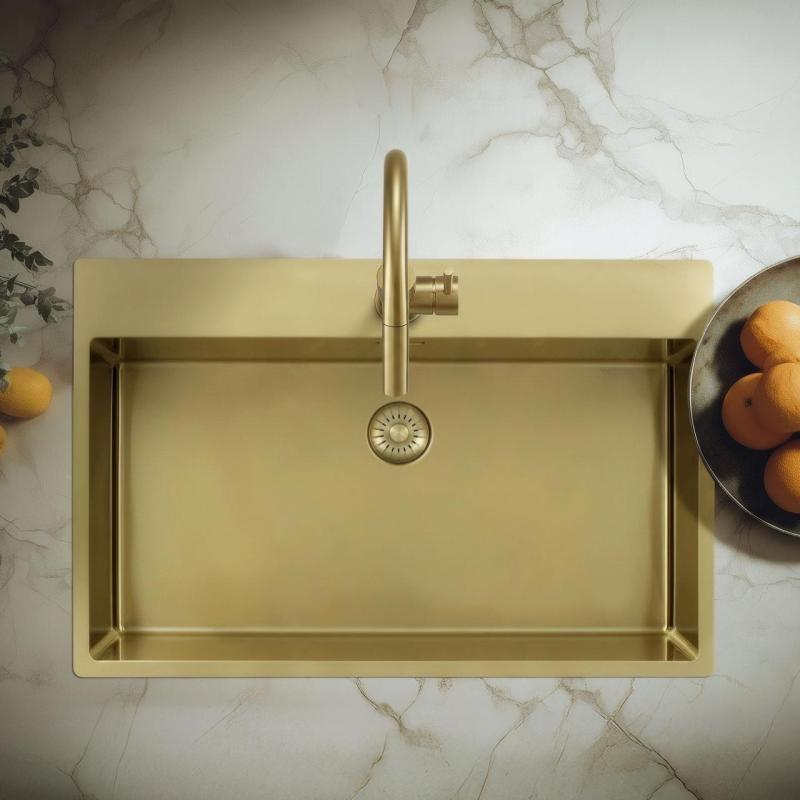 Pure.Sink Exclusivo Goldene große Spüle 75 x 40 cm Tapwing mit Hahnloch PEX7540T-60
