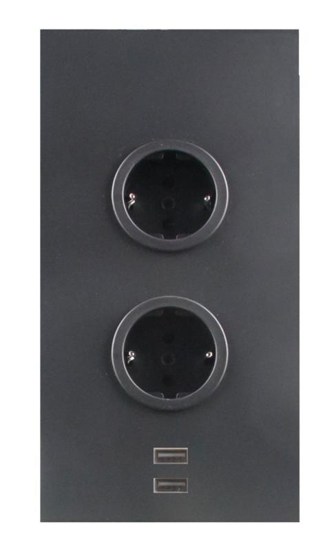 Indux Corner Energie-Säule mit 2 Steckdosen, Schutzkontakt und 2 x USB-Ladegerät Schwarz 1208972297