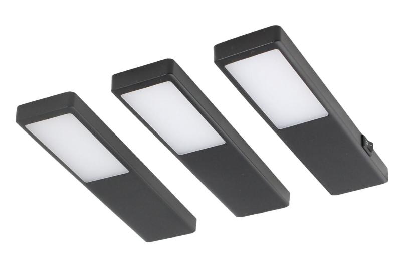 Indux Nivo Kitchen surface-mounted LED set 3x3 W with central switch, black 1208972330