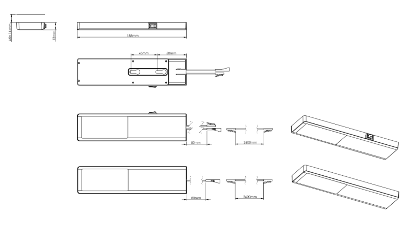 Indux Nivo Küchenaufsatz LED-Spot 3 W mit Zentralschalter Schwarz 1208972331