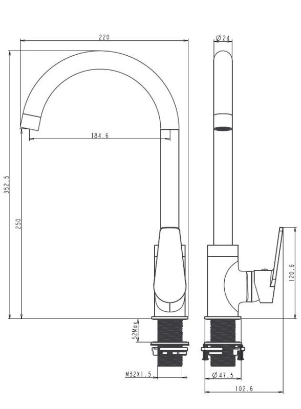 Aquanello Casa Chrom Einhebel-Küchenarmatur CR-1201-CS