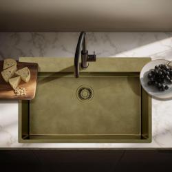 Pure.Sink Luxion Große PVD-Antik-Bronze-Spüle 78 x 50 cm Tapwing mit Hahnlochbank und Bodenrost PLX7850T-64