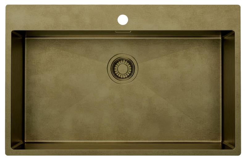 Pure.Sink Luxion Große PVD-Antik-Bronze-Spüle 78 x 50 cm Tapwing mit Hahnlochbank und Bodenrost PLX7850T-64