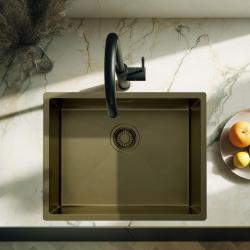Pure.Sink Luxion PVD Antik Bronze Spülbecken 50x40 cm Unterbau, flach eingebaut und aufgesetzt mit Bodenrost PLX5040-64