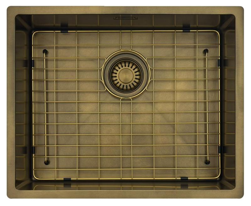 Pure.Sink Luxion PVD Antik Bronze Spülbecken 50x40 cm Unterbau, flach eingebaut und aufgesetzt mit Bodenrost PLX5040-64