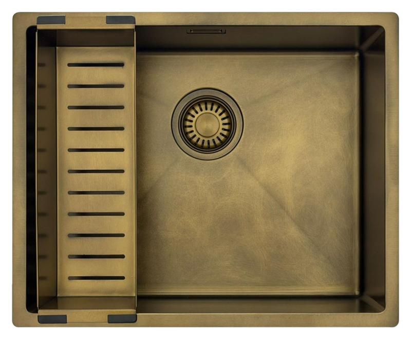 Pure.Sink Luxion PVD Antik Bronze Spülbecken 50x40 cm Unterbau, flach eingebaut und aufgesetzt mit Bodenrost PLX5040-64