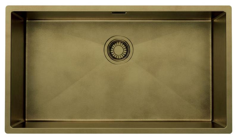 Pure.Sink Luxion Große PVD-Antik-Bronze-Spüle 74 x 40 cm Unterbau, flächenbündiger Einbau und Aufsatz mit Bodenrost PLX7440-64