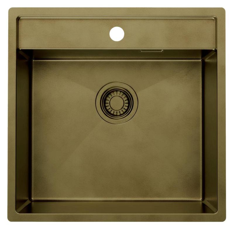 Pure.Sink Luxion PVD Antik Bronze Spülbecken 51x50 cm Tapwing mit Hahnlochbank und Bodenrost PLX5150T-64