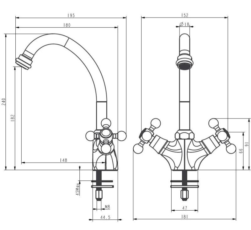 Aquanello Heritage Ascot Klassische Küche Nostalgischer Küchenwasserhahn Bronze BN-4004-HA