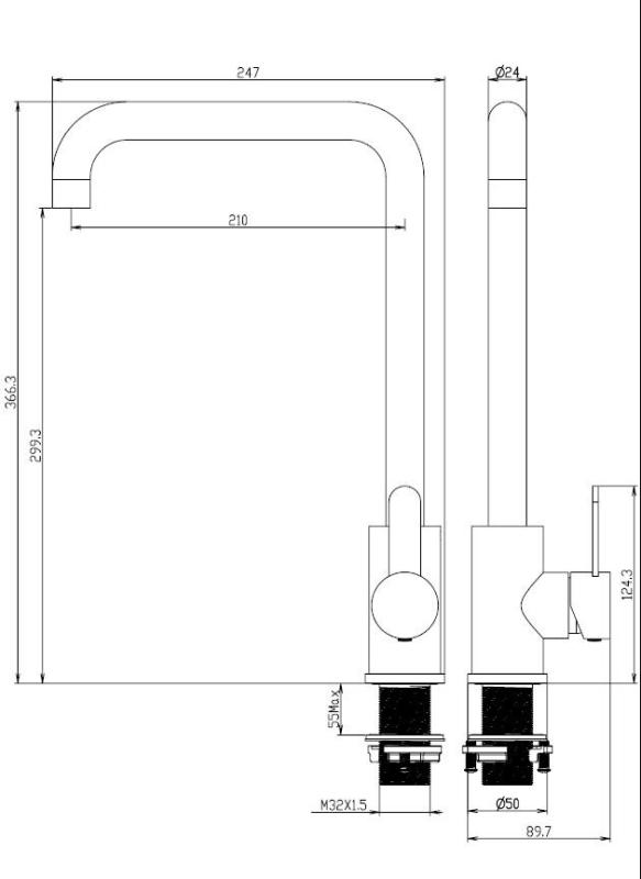 Aquanello Forma Massiver Edelstahl-Einhebel-Küchenmischer SS-1001-FM