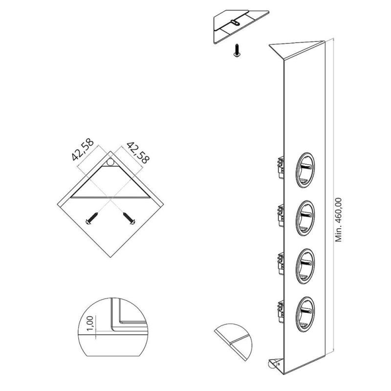 Indux Corner Energiesäule mit 4 Steckdosen Randaarde RVS 756
