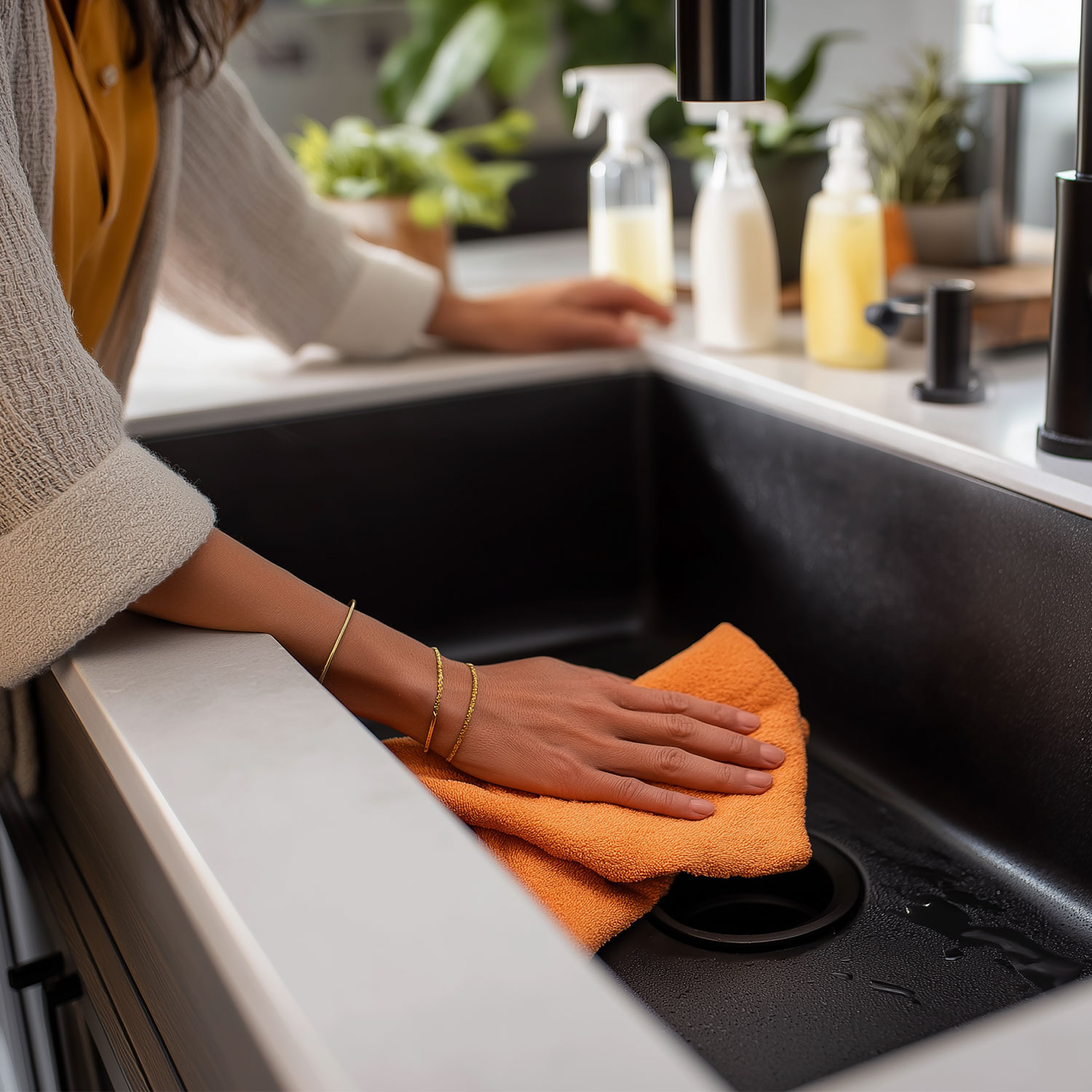 Wie reinige ich ein schwarzes Spülbecken oder eine Küchenspüle?